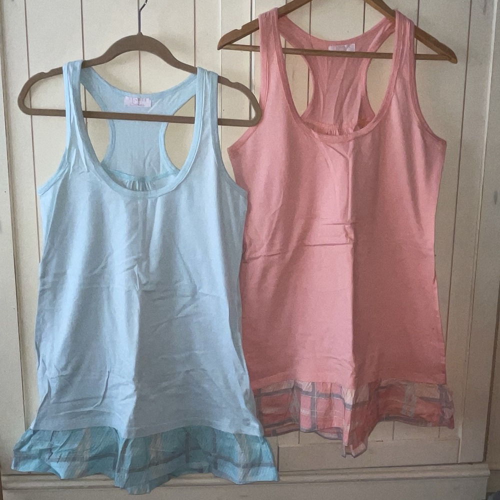 Two‎ Babydoll Day/Night Dresses Ruffled Racerback Turquoise Peach Collegiate M